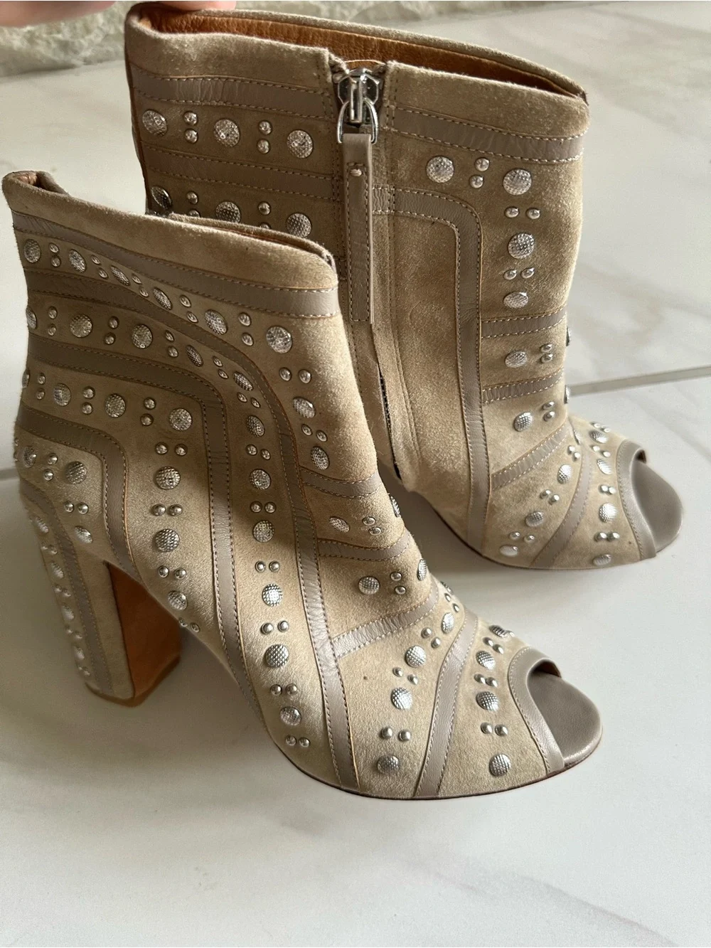 Rebecca Minkoff Mila Runway Studded Open Toe Booties Size 10M